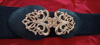 Nuova.Cintura fascia elastica nera fibbia oro 77cm