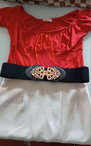 Nuova.Cintura fascia elastica nera fibbia oro 77cm