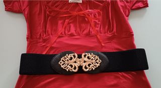 Nuova.Cintura fascia elastica nera fibbia oro 77cm