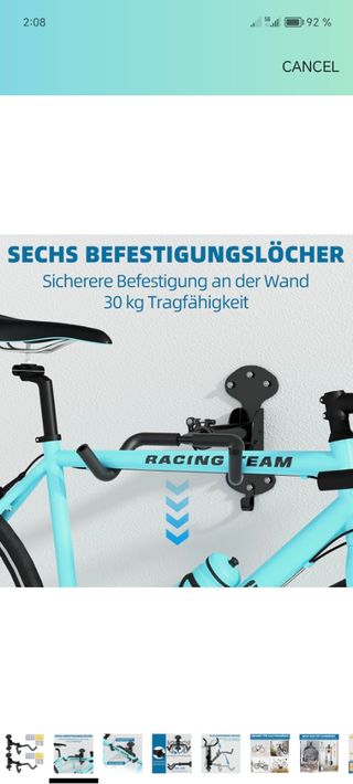 Soporte de pared para bicicleta, 30 kg