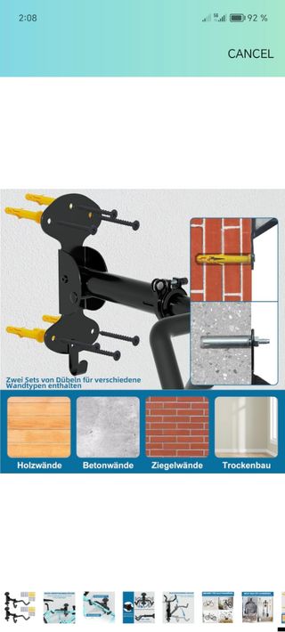 Soporte de pared para bicicleta, 30 kg