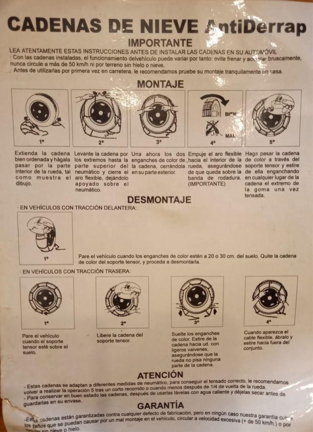 Cadenas para nieve coche clasico. sin usar