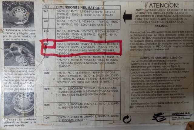 Cadenas para nieve coche clasico. sin usar