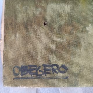 Cuadro oleo paisaje río bosque