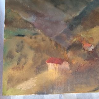 Cuadro oleo paisaje montaña Asturias