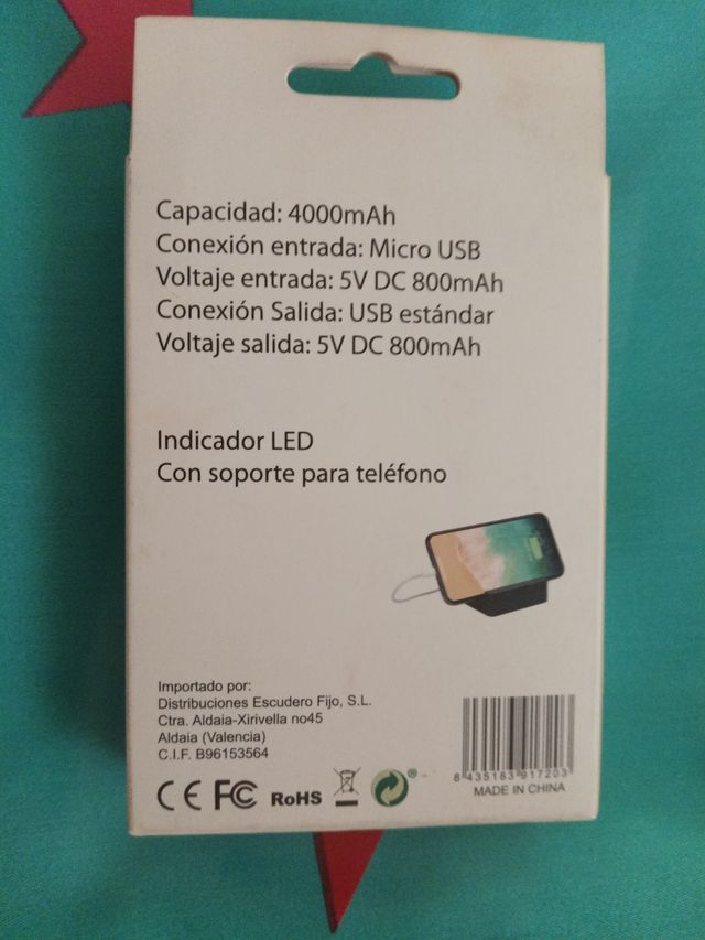 Cargador móvil con soporte Power Bank.