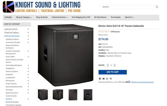 Subwoofer pasivo ELECTRO-VOICE ELX118