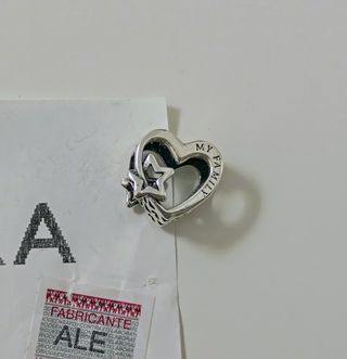 Charm Corazón en filigrana Familia y Estrella.