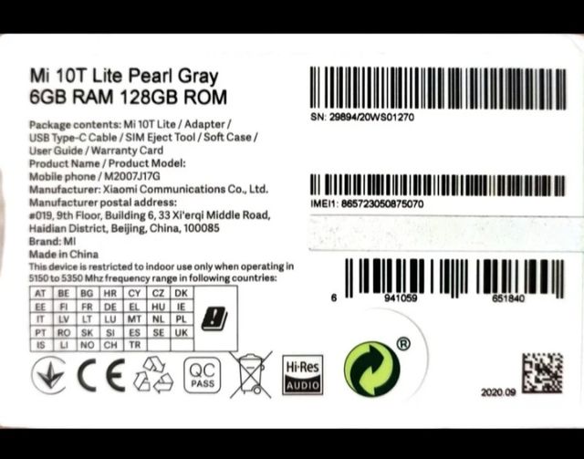 Xiaomi MI 10T LITE 5G