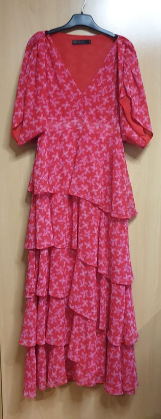 Vestido de fiesta rojo y rosa  con bolero talla L