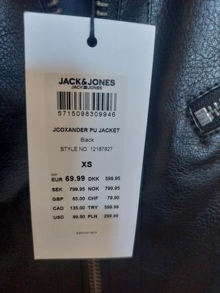 Cazadora Biker Jack jones,  Nueva , XS .