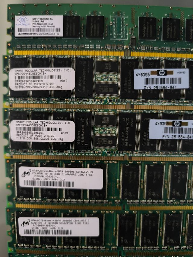 Confezione di schede di memoria RAM da 512 MB e 1 GB