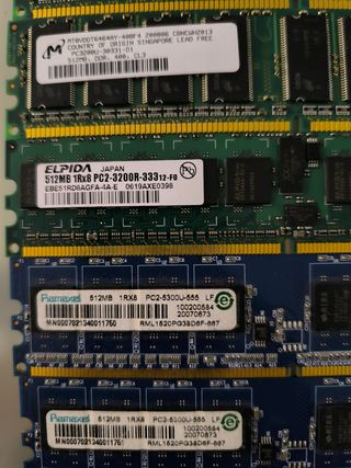 Lote Tarjetas memoria RAM 512mb y 1gb 