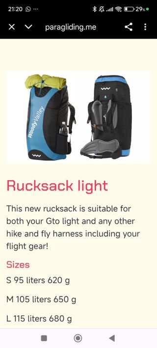Mochila ligera parapente 