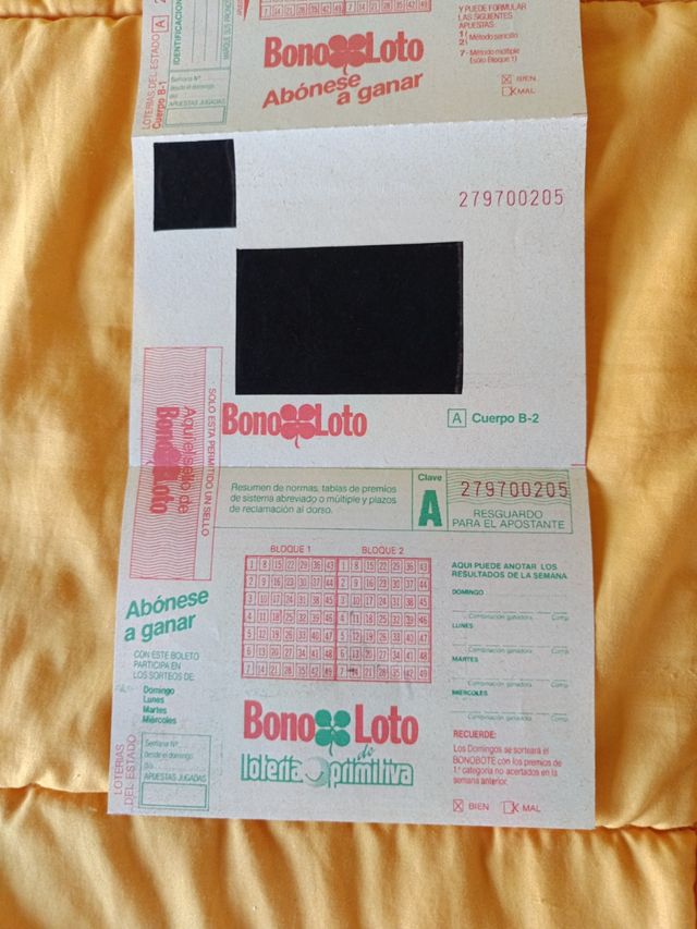 Bonoloto antigua. La primitiva