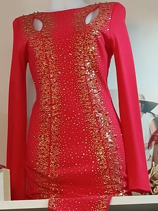 Vestido cóctel rojo con dorado 