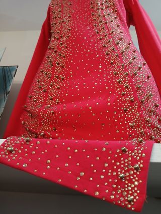 Vestido cóctel rojo con dorado 