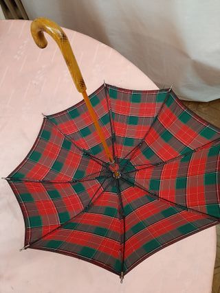 MINISOMBRILLA ANTIGUA DE MADERA Y TELA