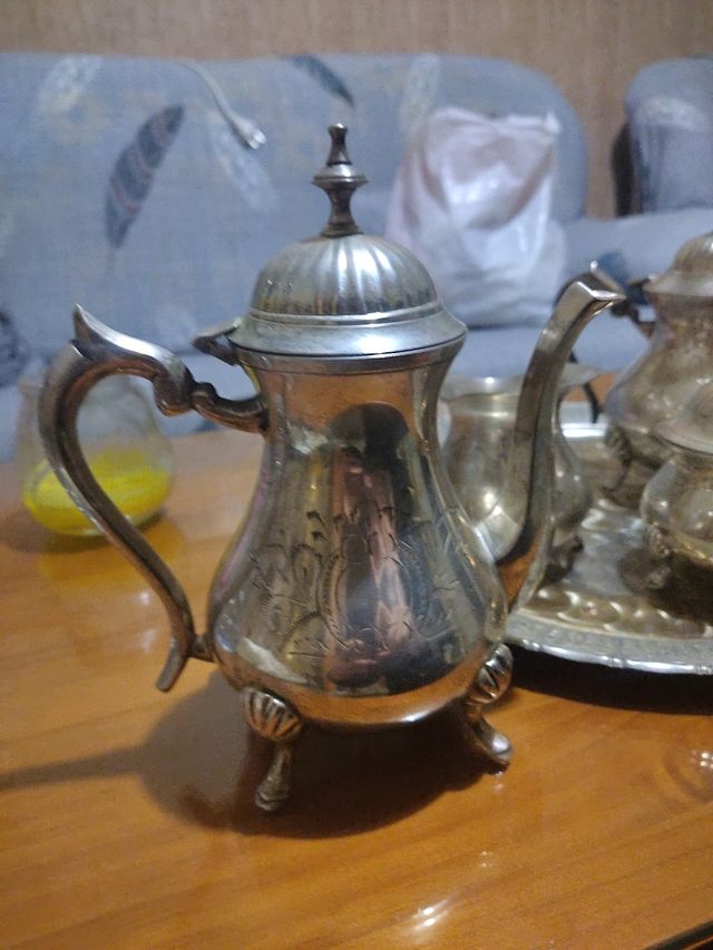 Juego de te y cafe con bandeja de acero inoxidable