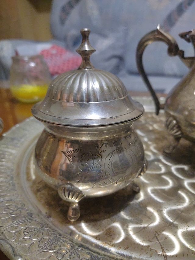 Juego de te y cafe con bandeja de acero inoxidable