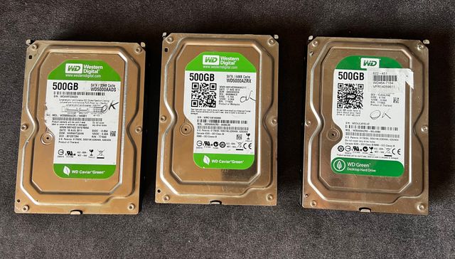 Lote de 3 HDDS Sata de 500 GB cada uno,marca WD