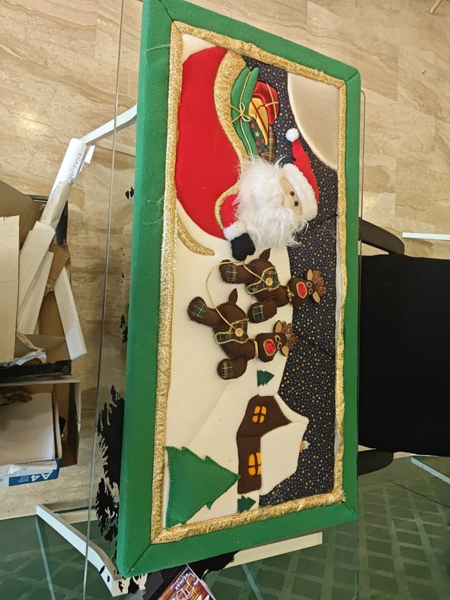 Cuadro papá Noel, con relieve de tela