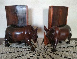 Reggilibri vintage rinoceronti legno massello