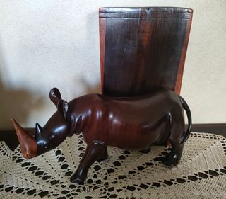 Reggilibri vintage rinoceronti legno massello