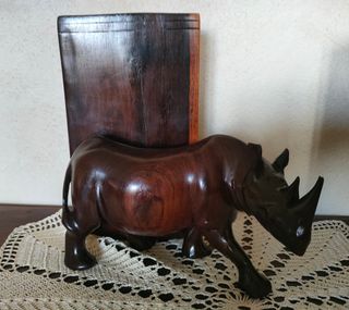 Reggilibri vintage rinoceronti legno massello