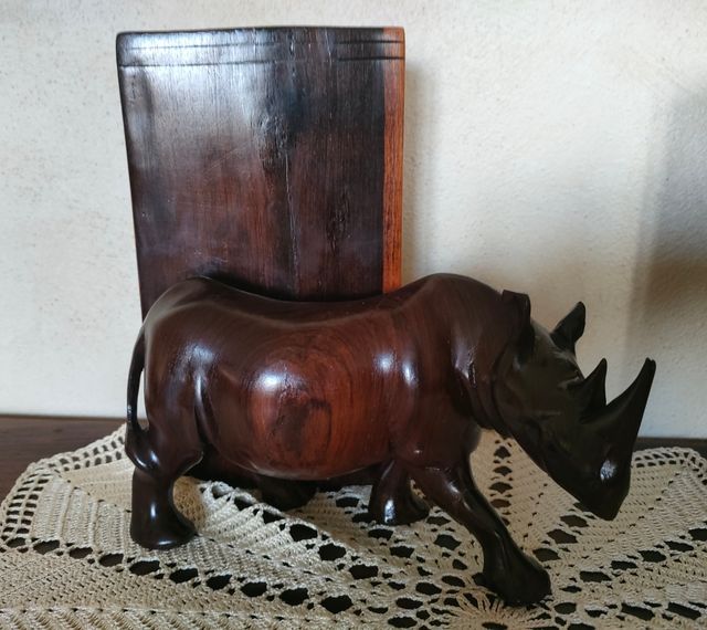 Reggilibri vintage rinoceronti legno massello