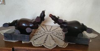 Reggilibri vintage rinoceronti legno massello