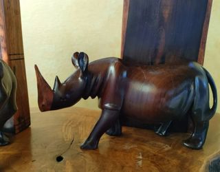 Reggilibri vintage rinoceronti legno massello