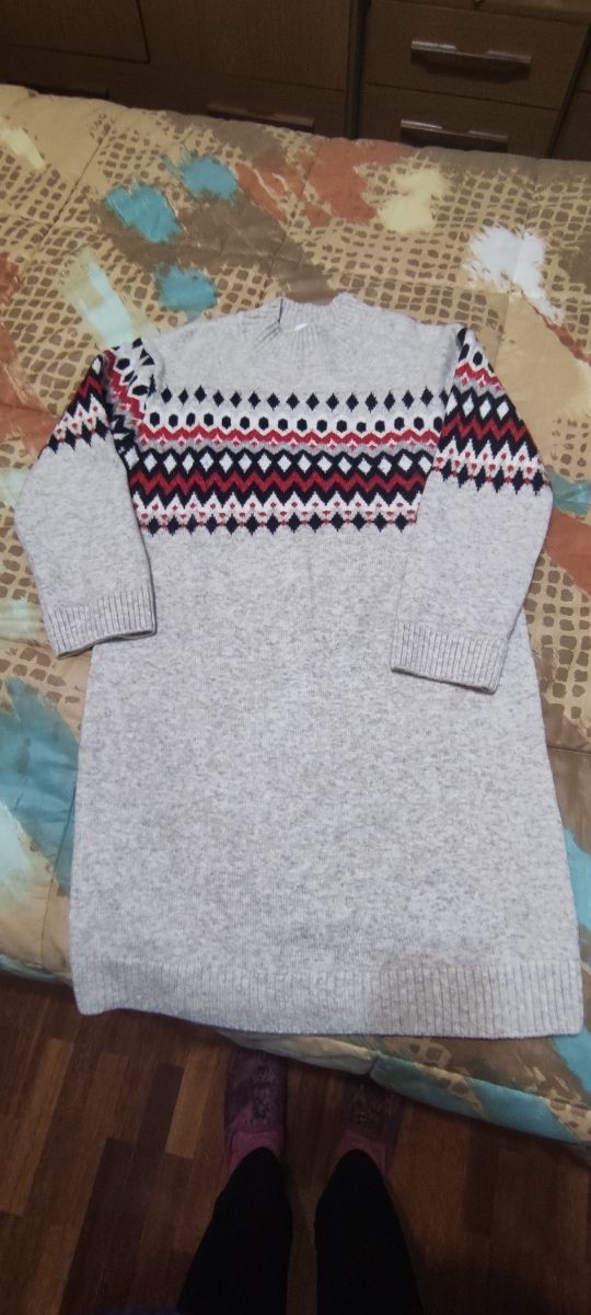 Vestido midi de lana gris manga larga