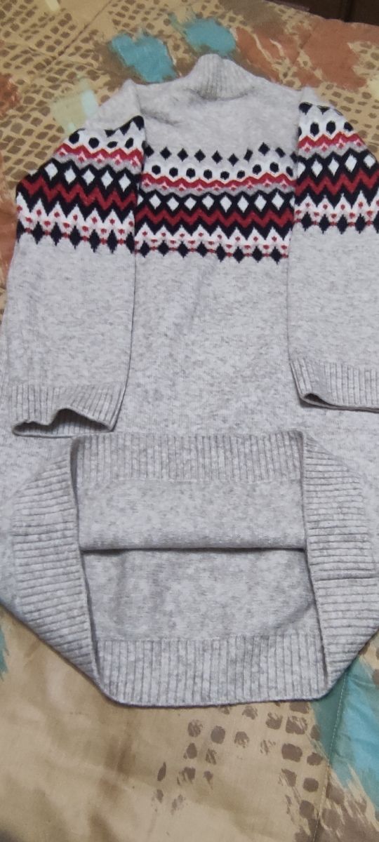 Vestido midi de lana gris manga larga