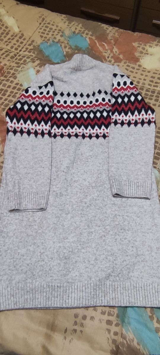 Vestido midi de lana gris manga larga