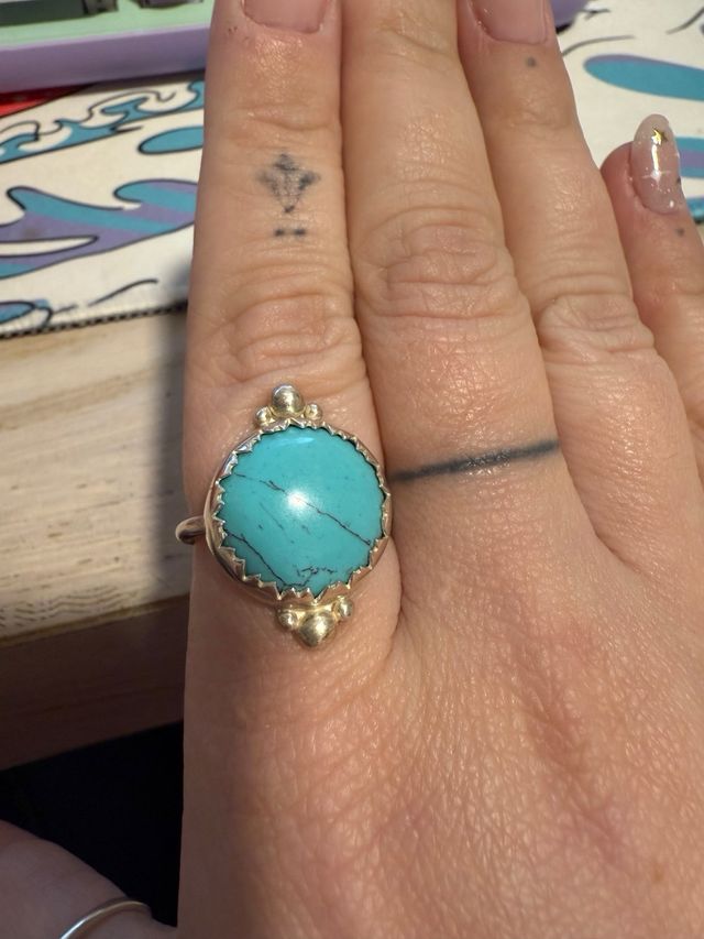 Anillo turquesa y plata de ley