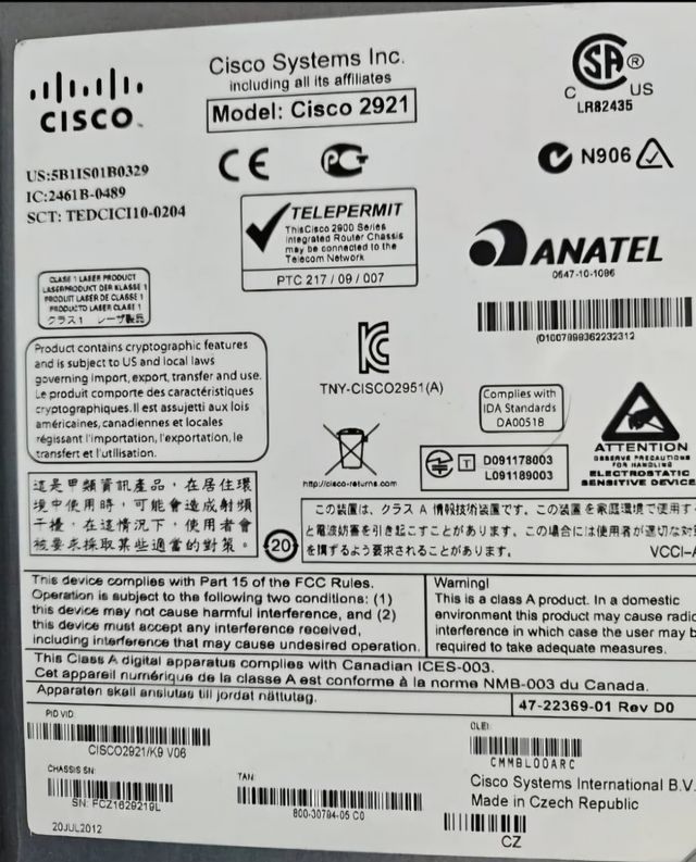 ROUTER Cisco 2921/K9 con VoIp