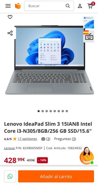Portátil Lenovo IdeaPad Slim 3 15.6 FHD Nuevo