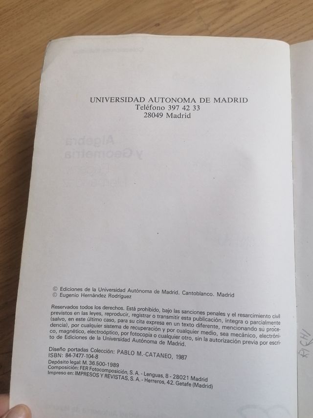 Álgebra y Geometría, Eugenio Hernández