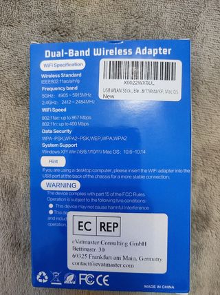 Elecmoga Adaptador Wifi USB 1300 Mbps