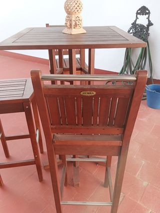 Conjunto Barra Bar Madera , mesa y sillas altas