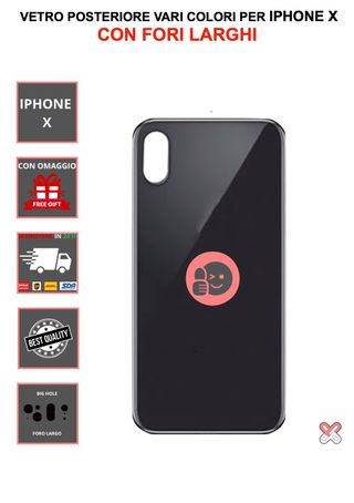 VETRO RICAMBIO PER  IPHONE X NERO CON LOG