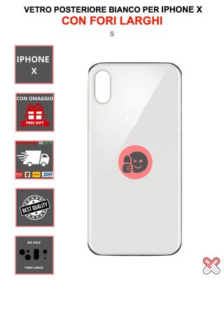 VETRO  RICAMBIO PER IPHONE BIANCO X CON LOG