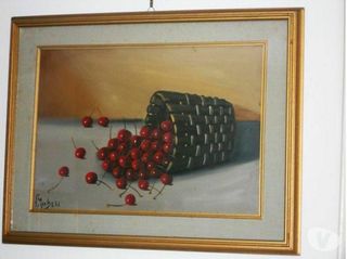 Quadro Pittura olio su tela natura morta-ciliege