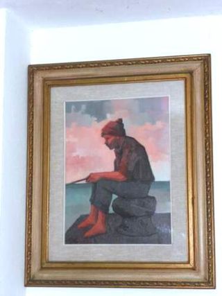 Quadro con pittura olio su tela - pescatore