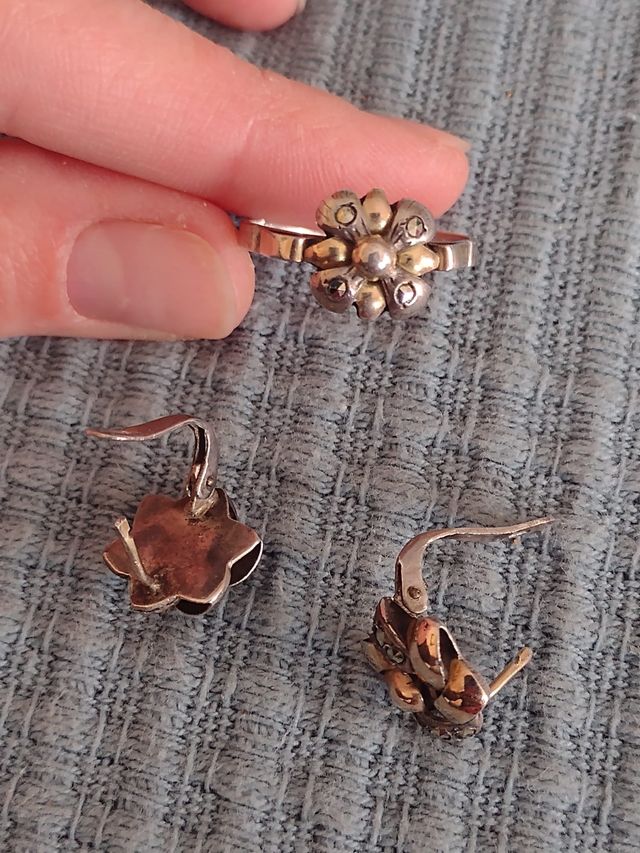 Conjunto pendientes y anillo plata