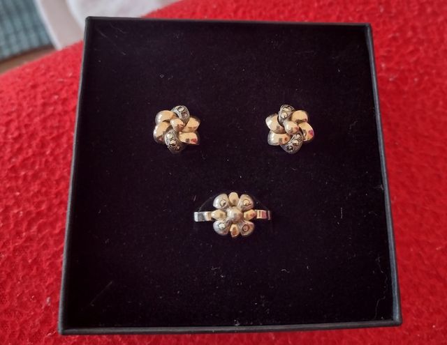 Conjunto pendientes y anillo plata