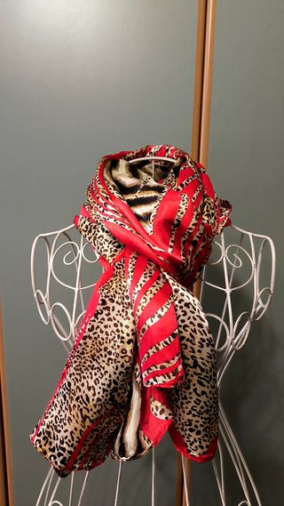 Foulard grande rosso , leopardo, zebrato