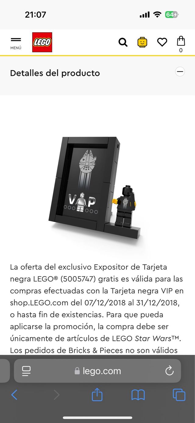 Lego 5005747 Marco Star Wars Tarjeta VIP