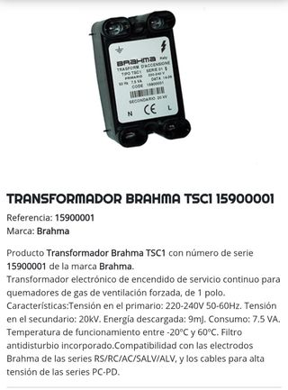 TRANSFORMADOR ENCENDIDO CALDERA